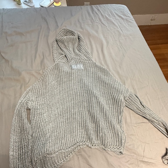 smfk Cozy Gray Knit Women's hoodie one size - Picture 4 of 6